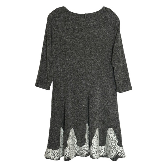 Eci New York Stretch Fit & Flare Dress Size L Gray Tweed Boho Lace - Picture 3 of 7